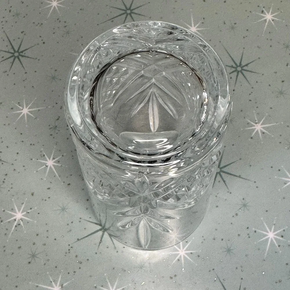 Set of 2 Crystal Highball Glasses Cut Starburst Pattern Vintage Barware 6 inches